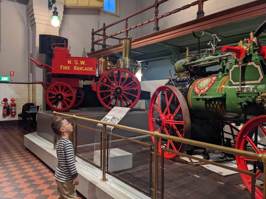 A Sydney child exploring the old trains in the museum.